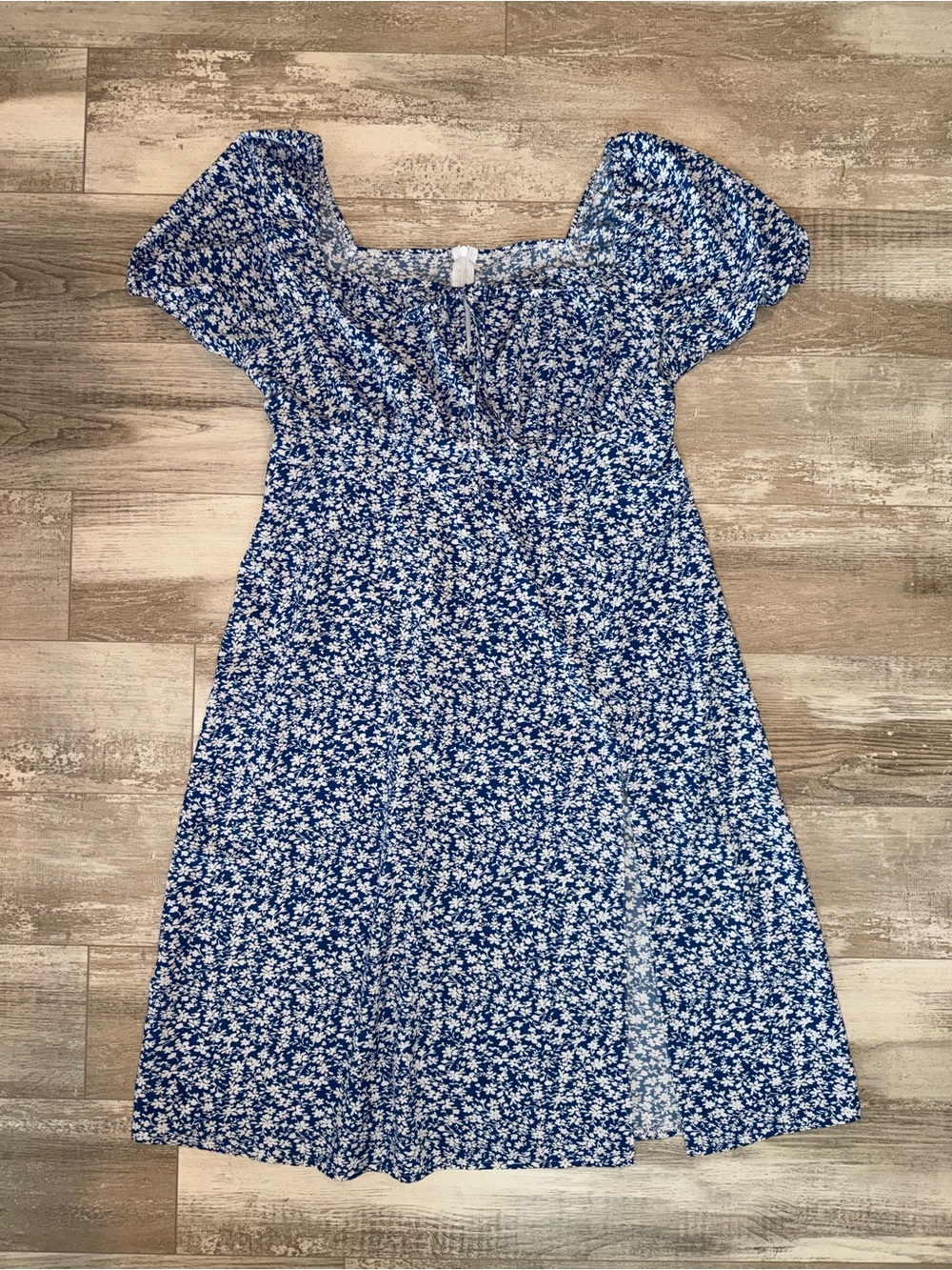 Blue Floral Milkmaid Dress Cottagecore Puff Sleeve Babydoll Mini Dress